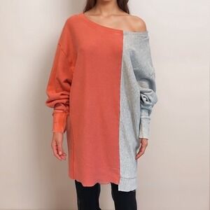 2/$30 Free People Sweater Sz S‎ Colorblock Asymmetrical Oversized Raw Hem